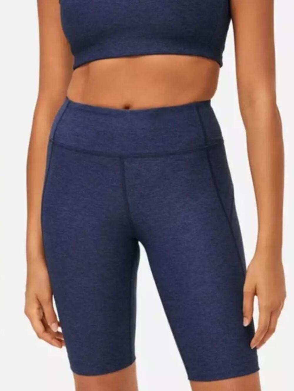 OUTDOOR VOICES Women's Double Time 10" Biker Shorts XS Navy Blue Pockets NWT